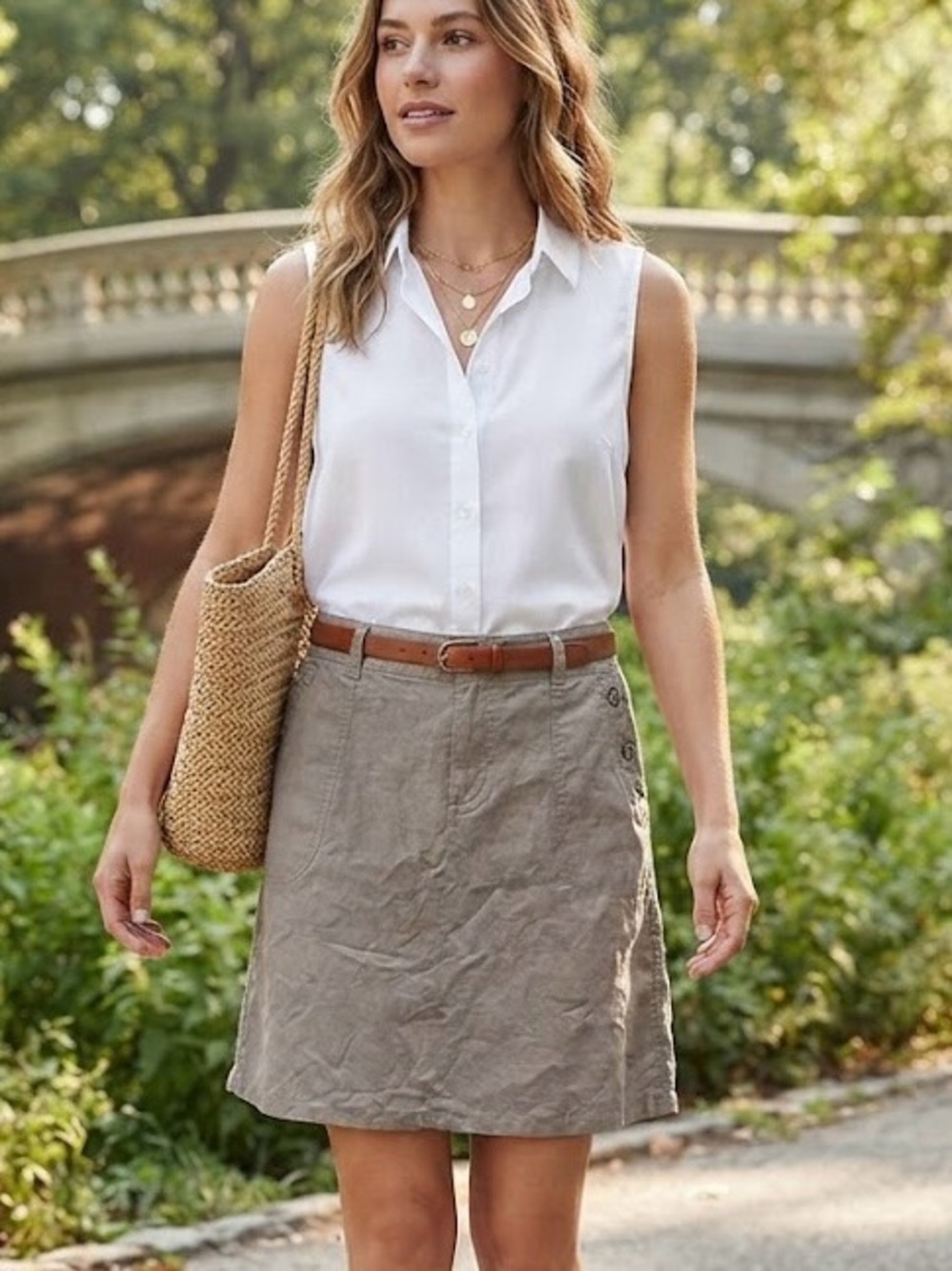 Mexx Taupe Grey 100% Linen Cargo A-Line Mini Skirt Cargo Quite Luxury Classic 10